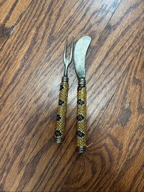 Beaded Cheese Fork and KnifeCHEESE KNIFE with Beaded Handle made in South Africa